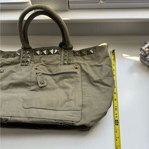 Steve Madden Olive Green Tote Bag with Stud Accents